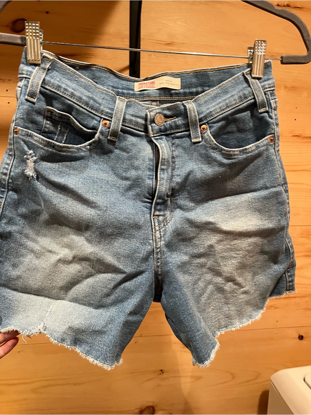 Signature Faded Light Blue High-Rise Cutoff Denim Shorts